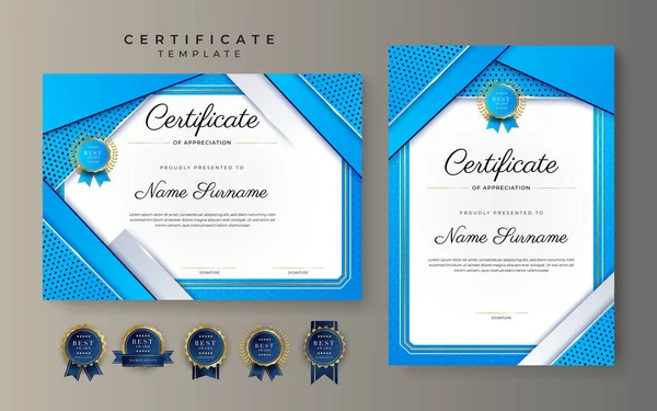 Light Blue Gold Certificate Achievement Border Template Luxury Badge Modern — Stockvektor