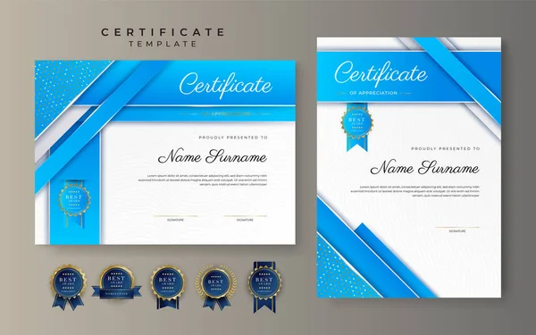 Light Blue Gold Certificate Achievement Border Template Luxury Badge Modern — Wektor stockowy