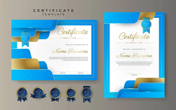 Light Blue Gold Certificate Achievement Border Template Luxury Badge Modern — Archivo Imágenes Vectoriales