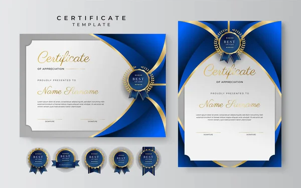 Blue Gold Certificate Achievement Border Template Luxury Badge Modern Line — Archivo Imágenes Vectoriales