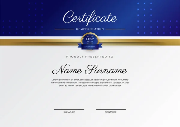 Blue Gold Certificate Achievement Border Template Luxury Badge Modern Line — Vector de stock
