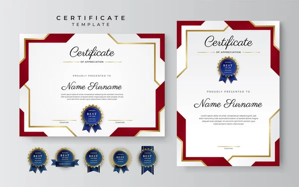 Red Gold Certificate Achievement Border Template Luxury Badge Modern Line — 스톡 벡터