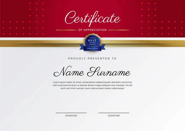 Red Gold Certificate Achievement Border Template Luxury Badge Modern Line — ストックベクタ