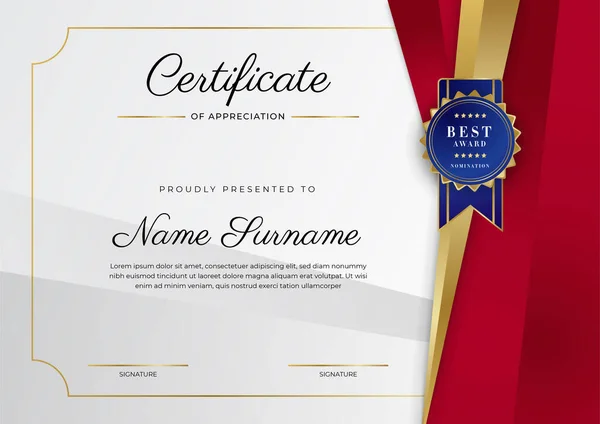 Red Gold Certificate Achievement Border Template Luxury Badge Modern Line —  Vetores de Stock