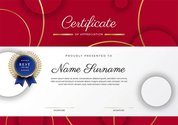 Red Gold Certificate Achievement Border Template Luxury Badge Modern Line — Vetor de Stock