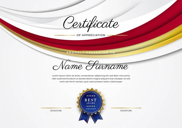 Red Gold Certificate Achievement Border Template Luxury Badge Modern Line —  Vetores de Stock