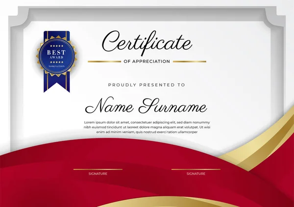 Red Gold Certificate Achievement Border Template Luxury Badge Modern Line —  Vetores de Stock