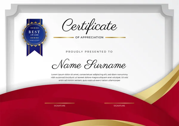 Red Gold Certificate Achievement Border Template Luxury Badge Modern Line — Vettoriale Stock