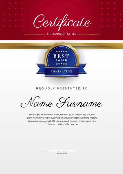 Red Gold Certificate Achievement Border Template Luxury Badge Modern Line — Stockvector