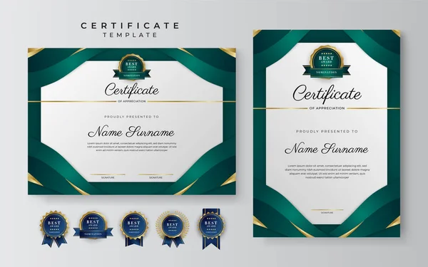 Dark Green Black Gold Certificate Achievement Border Template Luxury Badge — ストックベクタ