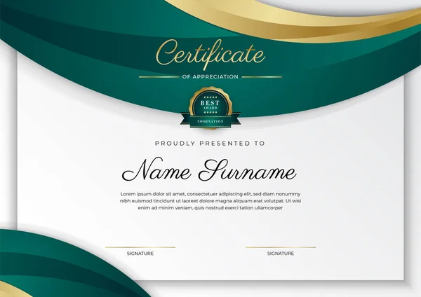 Dark Green Black Gold Certificate Achievement Border Template Luxury Badge — Vector de stock