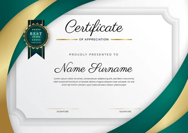 Dark Green Black Gold Certificate Achievement Border Template Luxury Badge — Stok Vektör