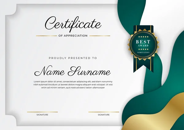 Dark Green Black Gold Certificate Achievement Border Template Luxury Badge —  Vetores de Stock