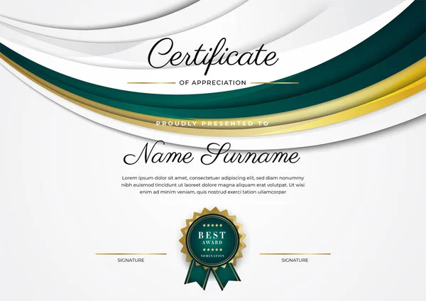 Dark Green Black Gold Certificate Achievement Border Template Luxury Badge — Vettoriale Stock