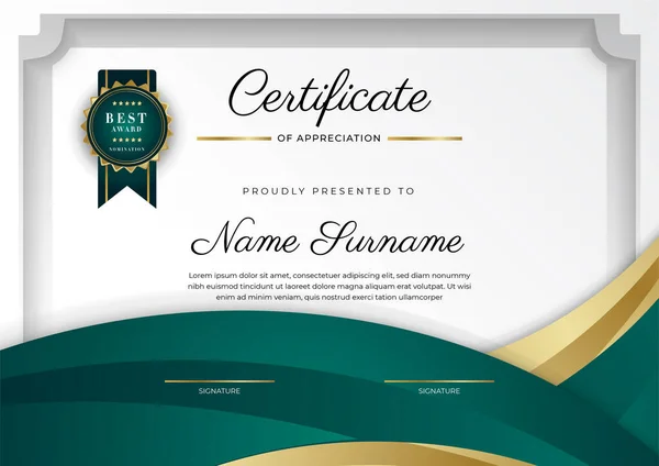 Dark Green Black Gold Certificate Achievement Border Template Luxury Badge — Stock Vector