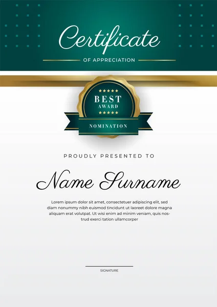 Dark Green Black Gold Certificate Achievement Border Template Luxury Badge — стоковый вектор