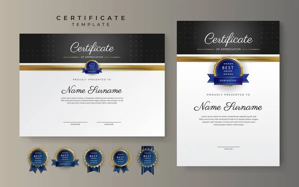Gold Black Certificate Achievement Border Template Luxury Badge Modern Line — Stockvector