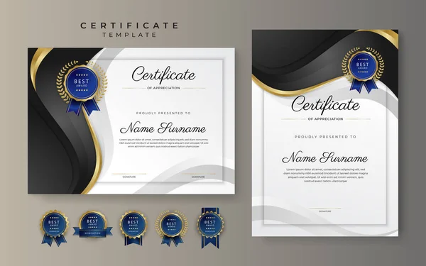 Gold Black Certificate Achievement Border Template Luxury Badge Modern Line — Archivo Imágenes Vectoriales