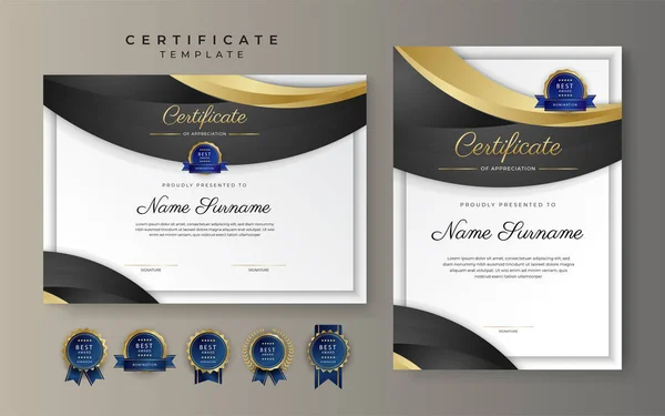 Gold Black Certificate Achievement Border Template Luxury Badge Modern Line — ストックベクタ