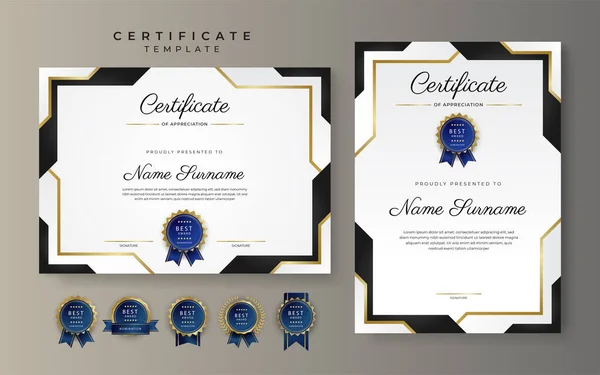 Gold Black Certificate Achievement Border Template Luxury Badge Modern Line — Vettoriale Stock
