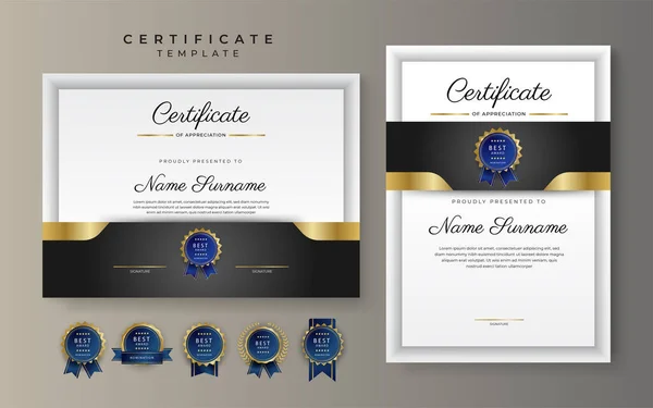 Gold Black Certificate Achievement Border Template Luxury Badge Modern Line — ストックベクタ