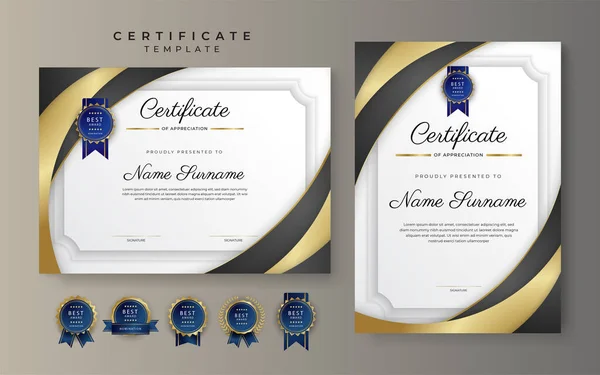 Gold Black Certificate Achievement Border Template Luxury Badge Modern Line — Vettoriale Stock