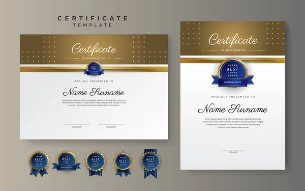 Преміальний Золотий Сертифікат Досягнень Шаблон Кордону Розкішним Значком Сучасним Лінійним — стоковий вектор