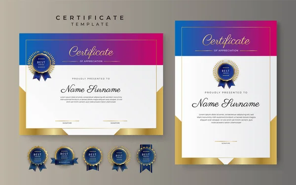 Modern Blue Pink Red Technology Certificate Achievement Border Template Luxury — Stock Vector