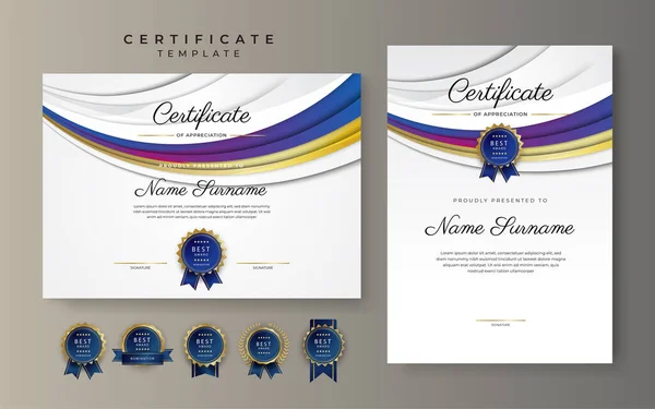 Modern Blue Pink Red Technology Certificate Achievement Border Template Luxury — Vettoriale Stock