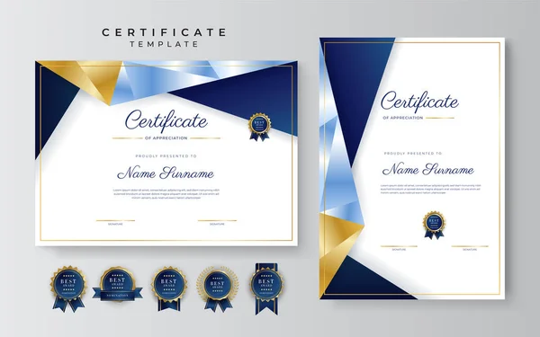 Blue Gold Certificate Achievement Border Template Luxury Badge Modern Line — Image vectorielle