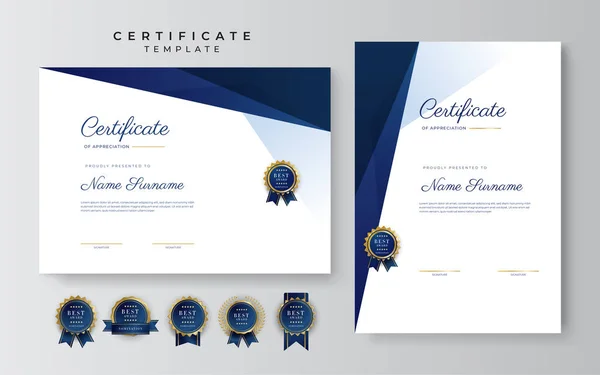 Blue Gold Certificate Achievement Border Template Luxury Badge Modern Line — Stock Vector