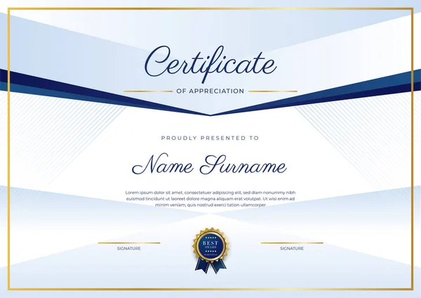 Blue Gold Certificate Achievement Border Template Luxury Badge Modern Line — стоковый вектор