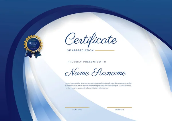 Blue Gold Certificate Achievement Border Template Luxury Badge Modern Line — Stockvektor