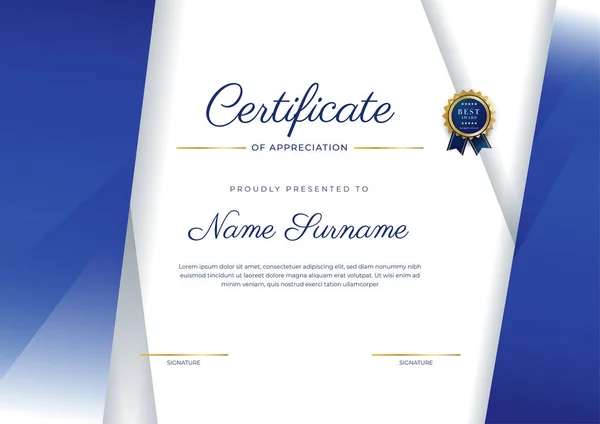 Blue Gold Certificate Achievement Border Template Luxury Badge Modern Line — Stockový vektor