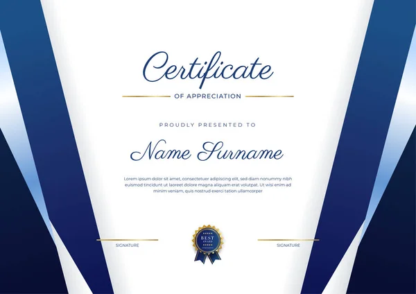 Blue Gold Certificate Achievement Border Template Luxury Badge Modern Line — Stockvector