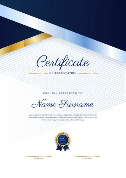 Blue Gold Certificate Achievement Border Template Luxury Badge Modern Line — Image vectorielle