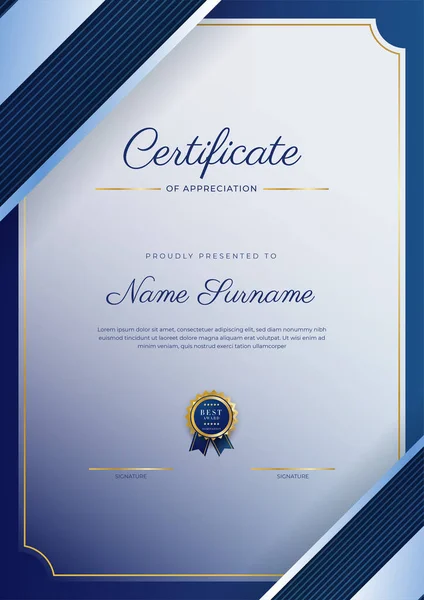 Blue Gold Certificate Achievement Border Template Luxury Badge Modern Line — Vettoriale Stock