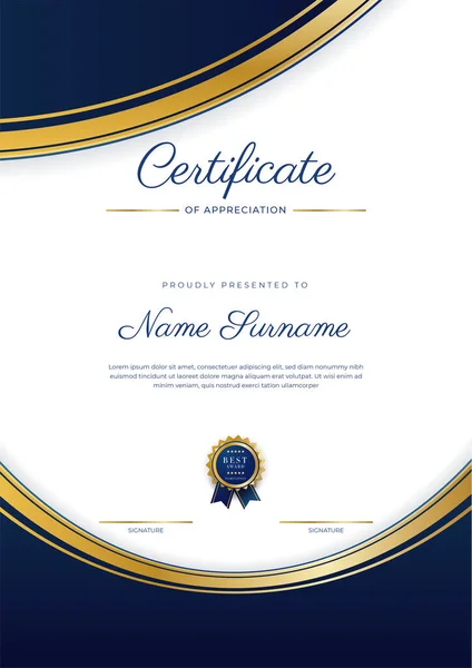 Blue Gold Certificate Achievement Border Template Luxury Badge Modern Line — Vettoriale Stock