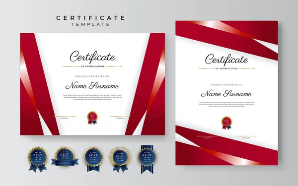 Plantilla Apreciación Certificado Lujo Con Color Rojo Dorado Borde Certificado — Archivo Imágenes Vectoriales