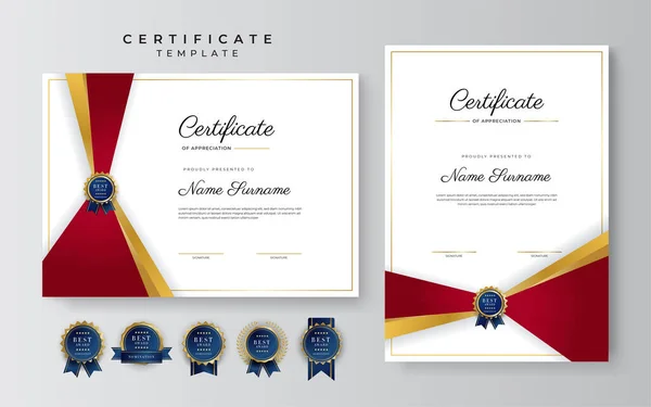 Plantilla Apreciación Certificado Lujo Con Color Rojo Dorado Borde Certificado — Archivo Imágenes Vectoriales
