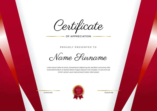 Luxury Certificate Appreciation Template Red Gold Color Multipurpose Certificate Border — Stock Vector