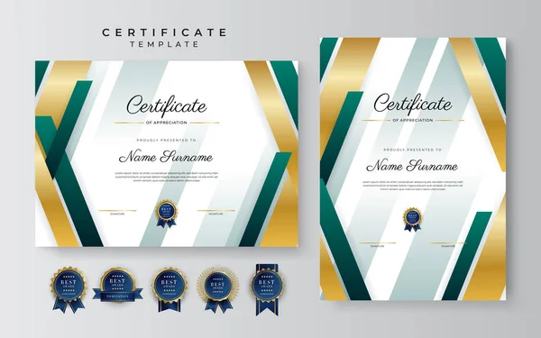 Verde Negro Oro Certificado Logro Frontera Plantilla Con Insignia Lujo — Vector de stock
