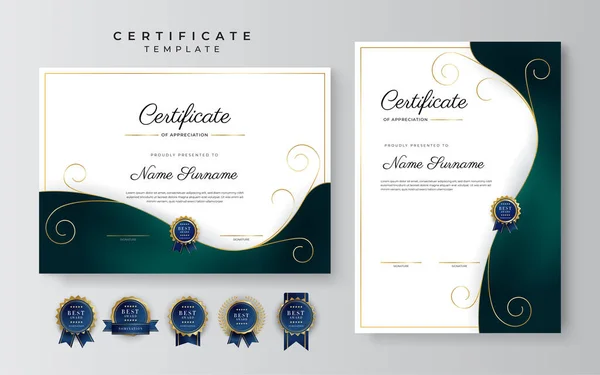 Green Black Gold Certificate Achievement Border Template Luxury Badge Modern — Stock Vector