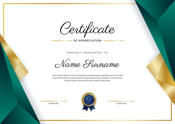 Zelený Černý Zlatý Certifikát Dosažení Hranice Šablony Luxusním Odznakem Moderní — Stockový vektor
