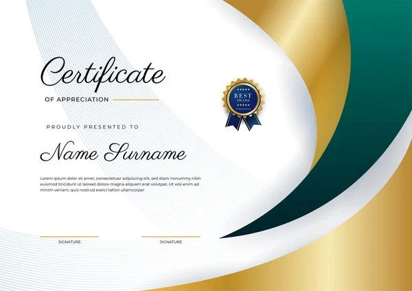 Certificado Preto Dourado Verde Modelo Fronteira Realização Com Crachá Luxo —  Vetores de Stock