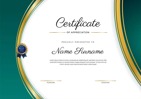 Zielony Czarny Złoty Certyfikat Osiągnięcia Szablonu Granicy Luksusową Odznaką Nowoczesnym — Wektor stockowy