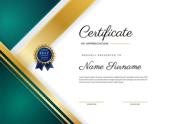 Modèle Frontière Certificat Réussite Noir Vert Avec Badge Luxe Motif — Image vectorielle