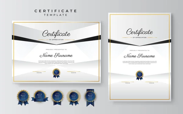 Black Gold Certificate Achievement Border Template Luxury Badge Modern Line — Stock Vector