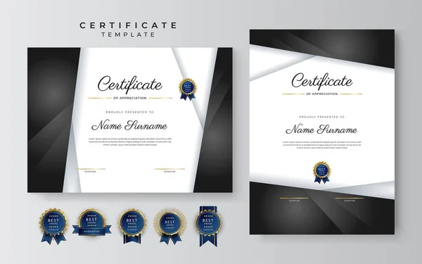 Black Gold Certificate Achievement Border Template Luxury Badge Modern Line — ストックベクタ