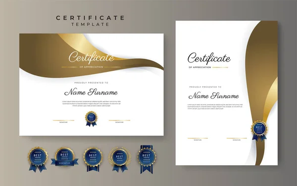 Certificado Oro Premium Plantilla Frontera Logro Con Insignia Lujo Patrón — Archivo Imágenes Vectoriales